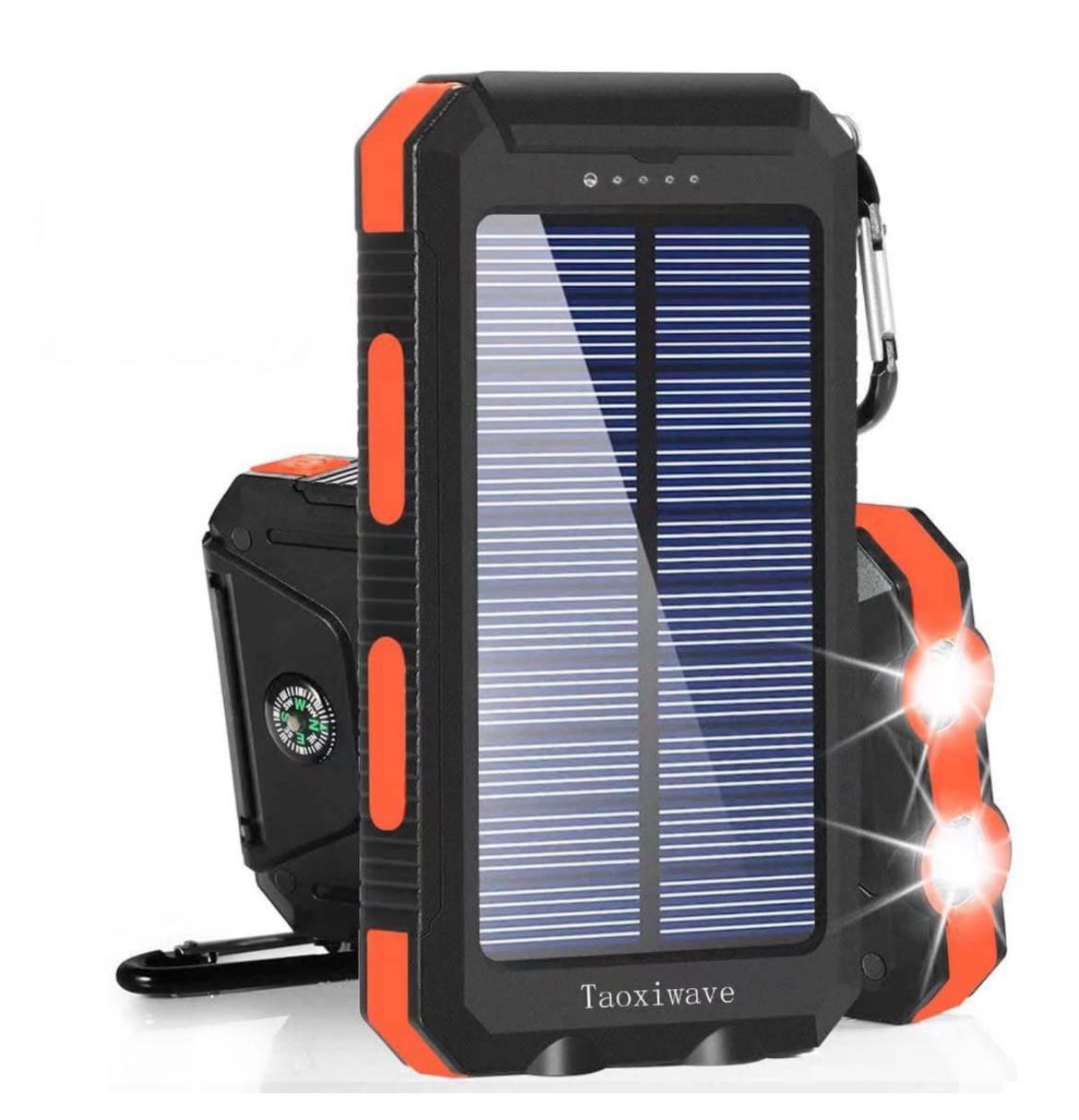 Taoxiwave Solar Power Bank 20000mAh with Compass & LED Torch